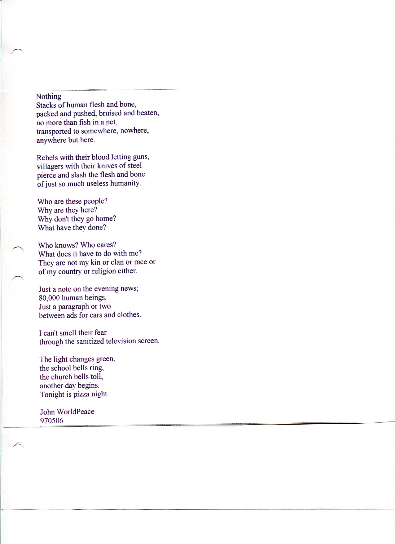 John WorldPeace Poems 1997 | World Peace Poems