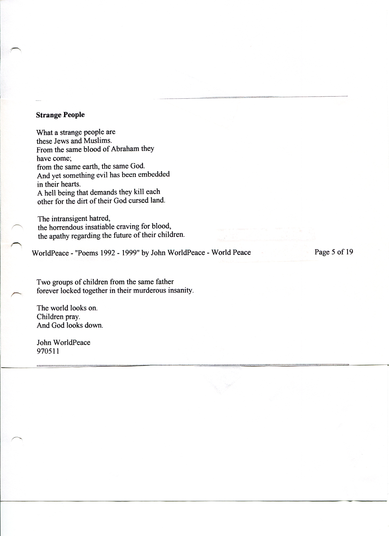 John WorldPeace Poems 1997 | World Peace Poems