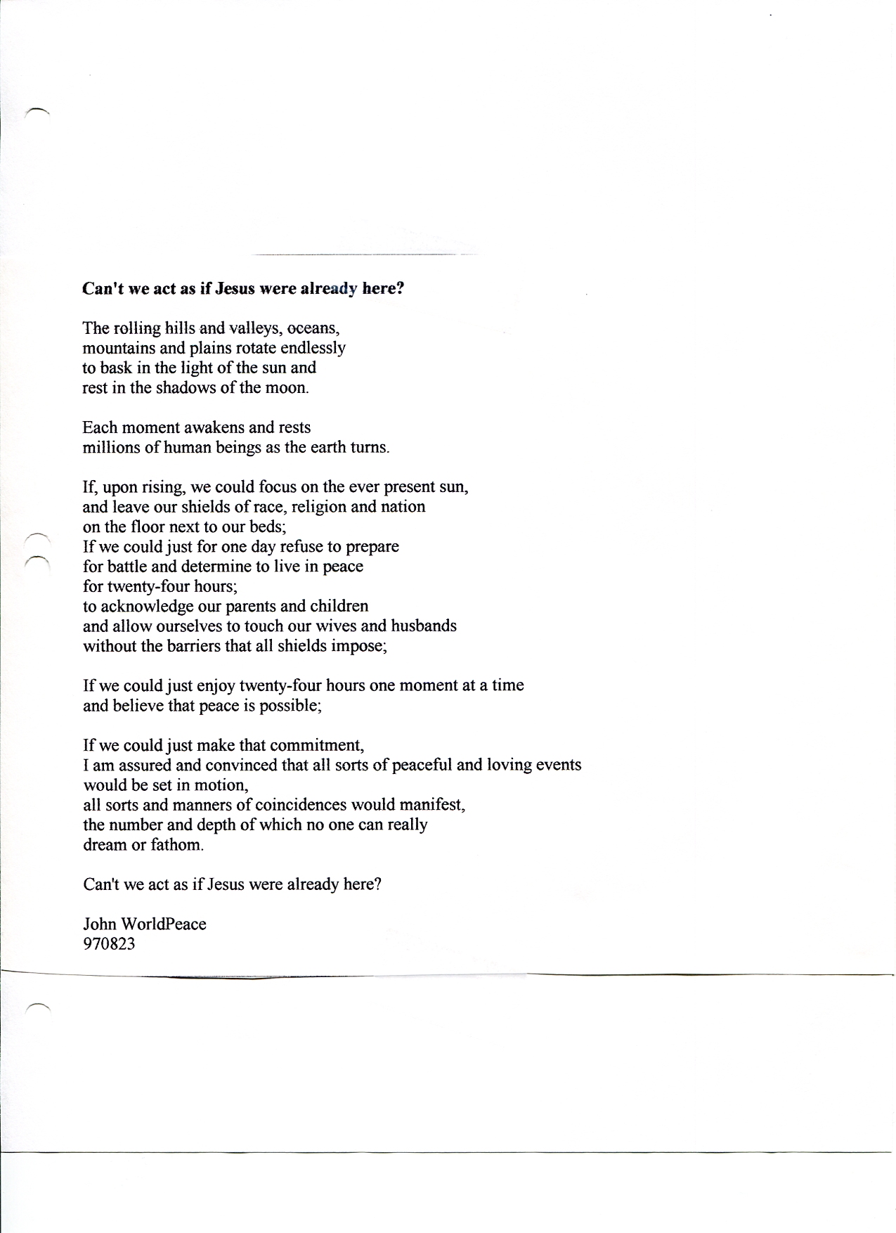 John WorldPeace Poems 1997 | World Peace Poems